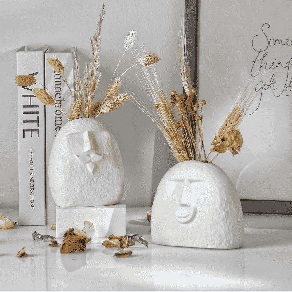 Abstract Face Ceramic Vases (Set of 2)