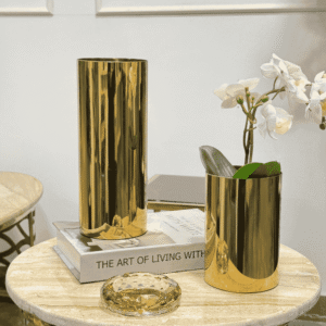 Golden Cylinder Vases (Set of 2)