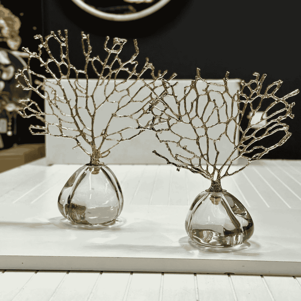 Golden Coral Glass Sculpture Set