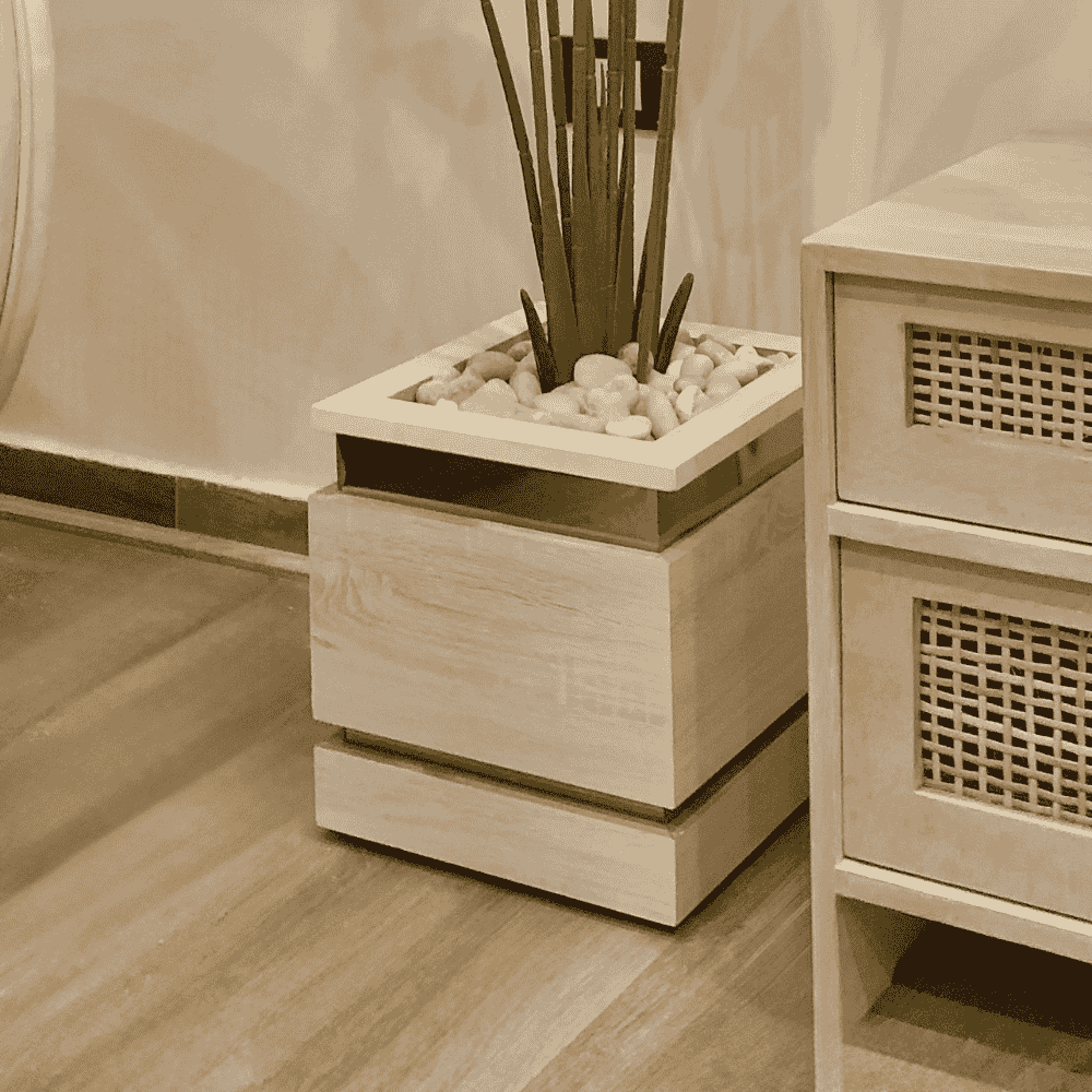 Wooden Square Planter with Golden Accent