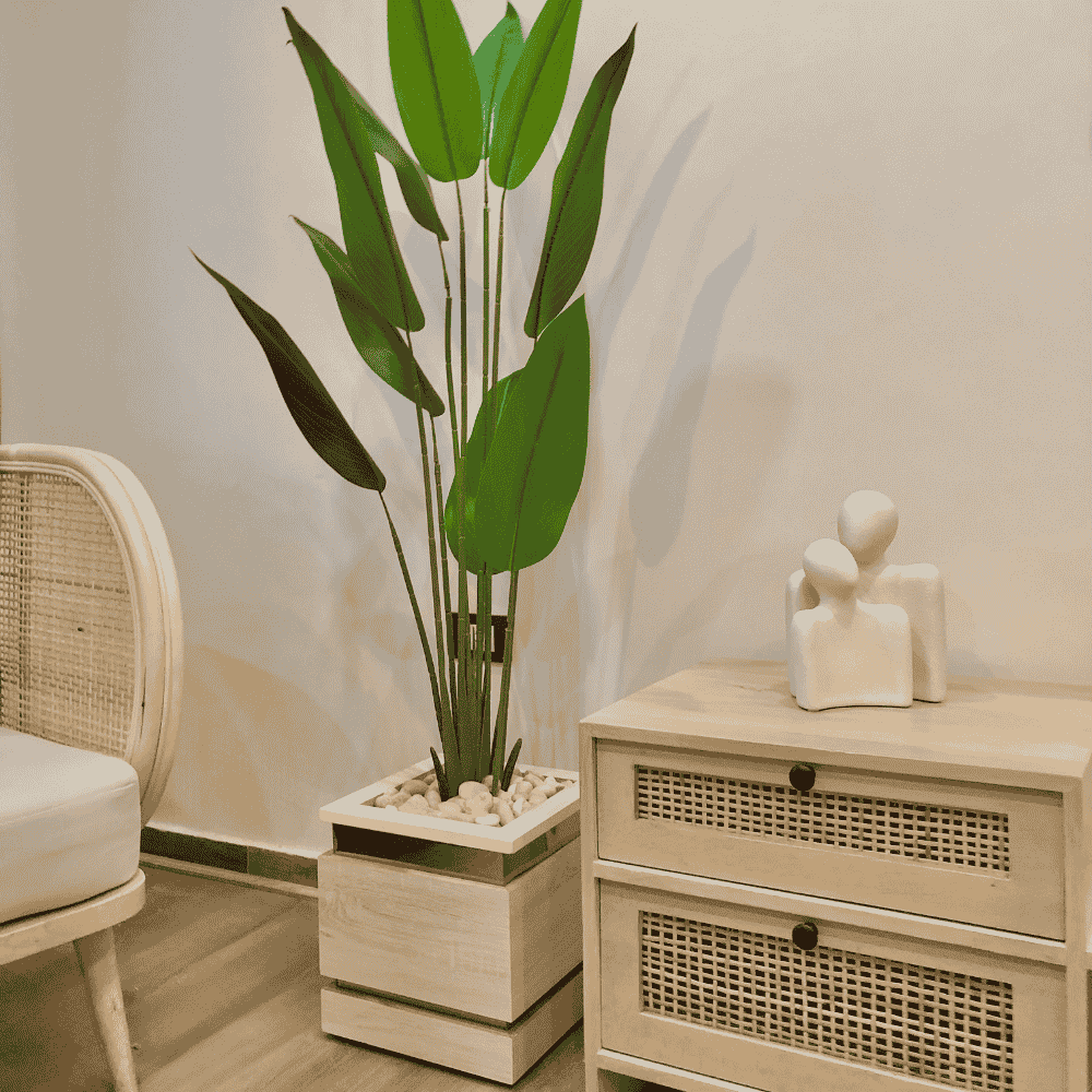 Wooden Square Planter with Golden Accent - Image 2