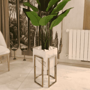 Marble-Effect Wooden Planter with Golden Stand
